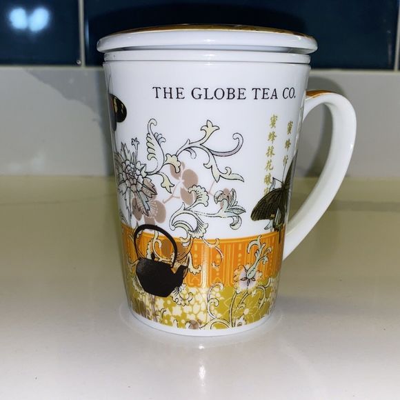 Globe Tea Co. Single Tea Cup Mug W/ Infuser & Lid 10 Oz Porcelain Paula Scaletta - Picture 9 of 11